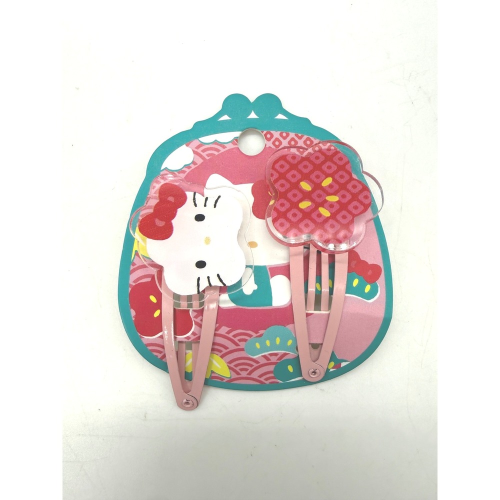 Sanrio Hello Kitty Pink Snap Hair Clip Set 2pc Sakura Flower Japanese Aesthetic